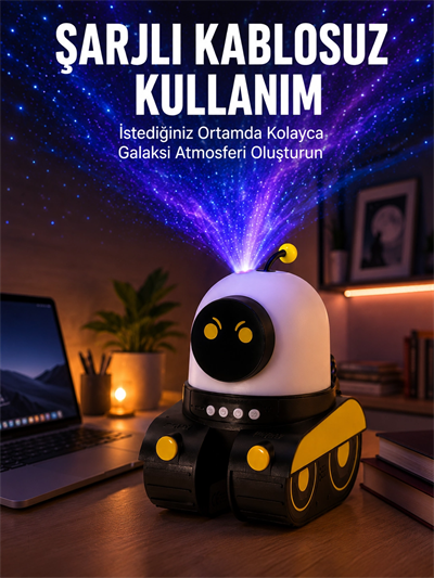Robot Tasarımlı Bluetooth Hoparlörlü Yıldızlı Gökyüzü Projektör Yeni Nesil