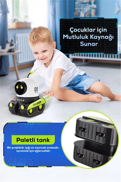 Robot şekilli siyah plastik şarjlı müzikli projektör gece lambası 16 x 14 cm - 16 x 14 Boyut/Ebat