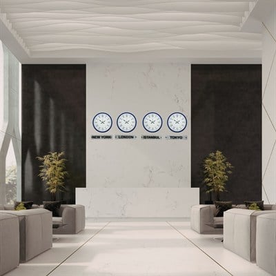 Roma Lacivert 36 Cm 4 lü Tabelalı Dünya Saat Seti