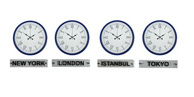 Roma Lacivert 36 Cm 4 lü Tabelalı Dünya Saat Seti