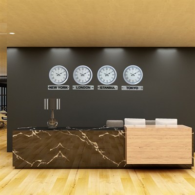 Roma Rakamlı 4’lü Dünya Saat Seti (Metal Beyaz Tabelalı)