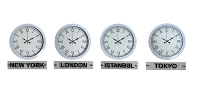 Roma Rakamlı 4’lü Dünya Saat Seti (Metal Beyaz Tabelalı)