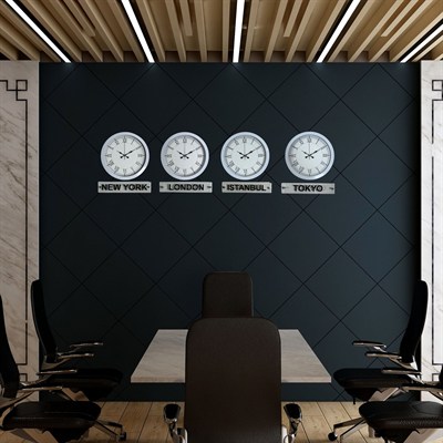 Roma Rakamlı 4’lü Dünya Saat Seti (Metal Beyaz Tabelalı)