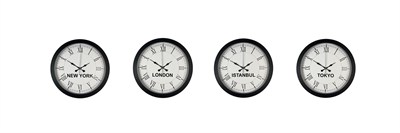 Roma Rakamlı Siyah 4 lü 36 cm Dünya Saat Seti