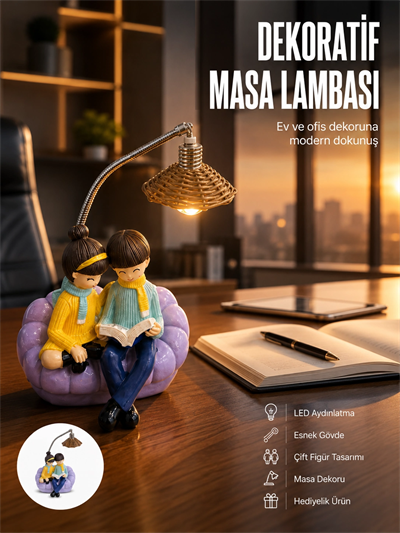 Romantik Çift Temalı Dekoratif Masa Lambası Yumuşak LED Işık