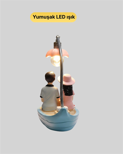 Romantik Sandal Üzerinde Çift Figürü LED Gece Lambası Masa Dekoru Yeni Nesil
