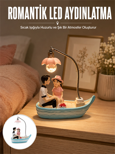 Romantik Sandal Üzerinde Çift Figürü LED Gece Lambası Masa Dekoru Yeni Nesil