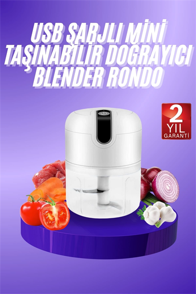 Rondo Doğrayıcı 250 ML Taşınabilir USB Şarjlı Pratik El Rondo Blender