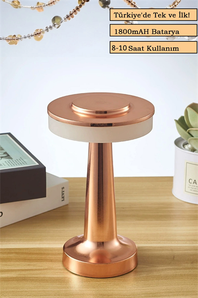 Rose Gold Dokunmatik Şarjlı Masa Lambası Dim Edilebilir Dekoratif Kablosuz Abajur