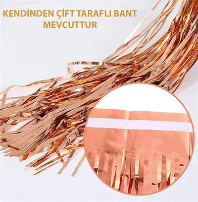 Rose Gold Püsküllü Kapı Perdesi - Parti, Bekarlığa Veda, Doğum Günü 1x2 m (3936)