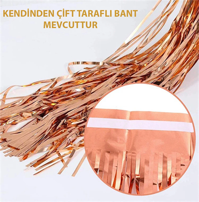 Rose Gold Püsküllü Kapı Perdesi - Parti, Bekarlığa Veda, Doğum Günü 1x2 m