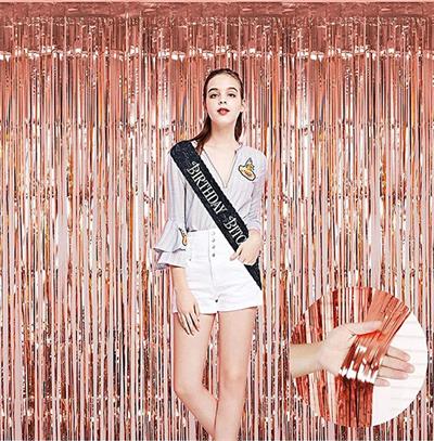 Rose Gold Püsküllü Kapı Perdesi - Parti, Bekarlığa Veda, Doğum Günü 1x2 m (3936)