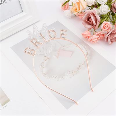 Rose Gold Renk Bekarlığa Veda Kristal Taş Bride Tacı İthal 16x10 cm (3936)