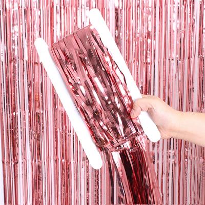Rose Gold Renk Ekstra Metalize Parlak Saçaklı Arka Fon Perde İthal A Kalite 1x2 Metre (3936)