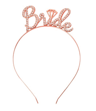 Rose Gold Renkli Taşlı “Bride” Gelin Tacı – El Yazısı Yazı Tipiyle