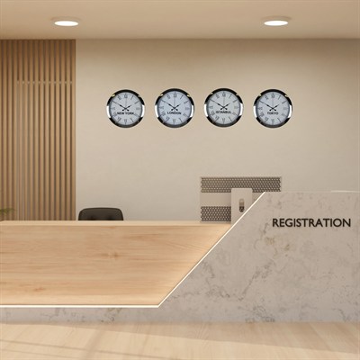 Royal Krom 4’lü 36 Cm Metal Dünya Duvar Saatleri