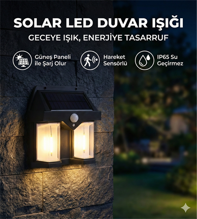 Rustik Ampul İkili Solar Duvar Aplik Güneş Enerjili Hareket Sensörlü