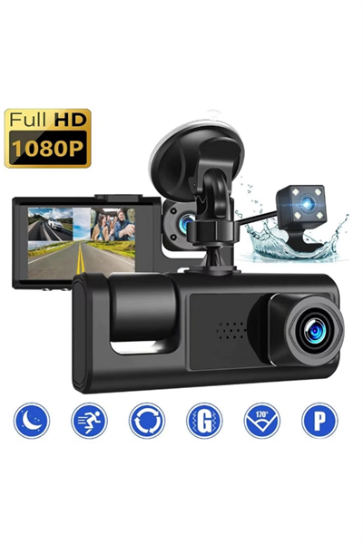 S-1 1080p Araç içi Kamera 3 Kameralı ( Ön Görüş - Geri görüş - İç Görüş ) Gece Görüşlü