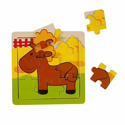 S00002907 WOODEN PUZZLE ANIMALS 9 PCS 3 AST