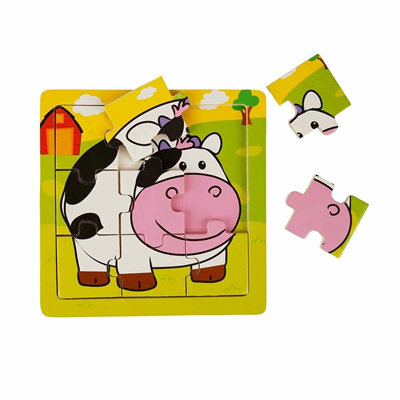 S00002907 WOODEN PUZZLE ANIMALS 9 PCS 3 AST