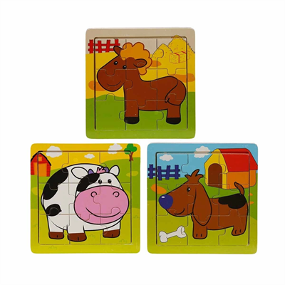 S00002907 WOODEN PUZZLE ANIMALS 9 PCS 3 AST