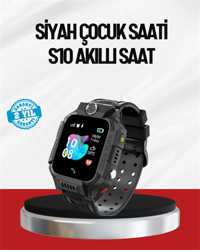 S10 Akıllı Çocuk Saati Siyah Model Çift Yönlü Konuşma ve SOS