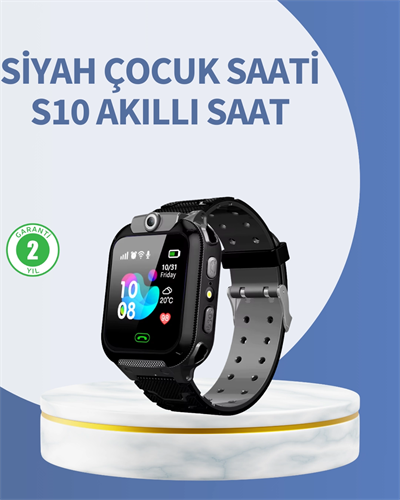 S10 Siyah Akıllı Çocuk Saati Anlık Konum Takibi ve Rota Geçmişi