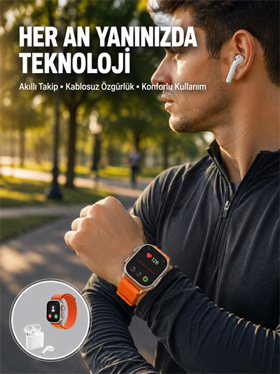 S8 Ultra Akıllı Saat ve Bluetooth Kablosuz Kulaklık 2’li Set Yeni Nesil