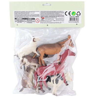 SH-9001-Vardem Poşetli 6Pcs 8 İnch  Çiftlik Hayvan ve Dinozor Set