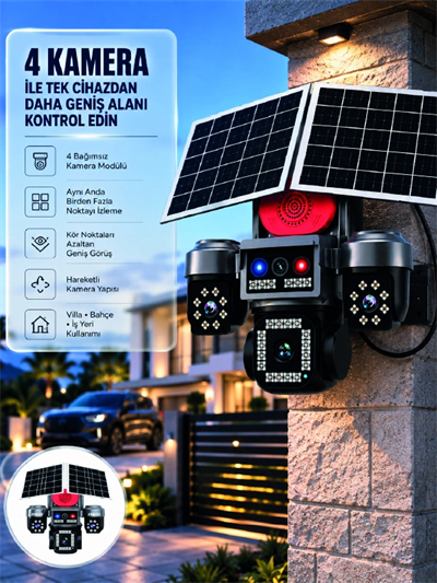 SIM Kart Destekli 4 Kameralı Akıllı Dış Mekan Güvenlik Kamerası