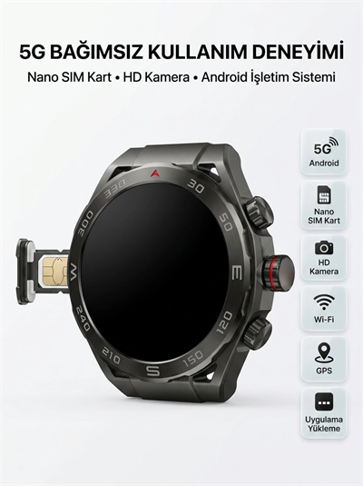 SIM Kartlı 5G Android Akıllı Saat HD Kamera Wi-Fi GPS Uygulama Yükleyebilen