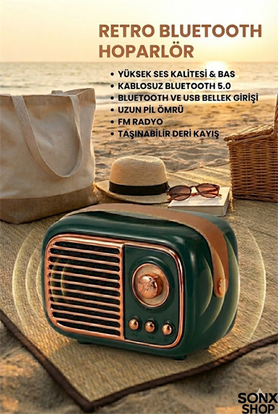 SONX Nostaljik Retro Bluetooth  - FM Radyo, USB ve Bluetooth Kablosuz Hoparlör