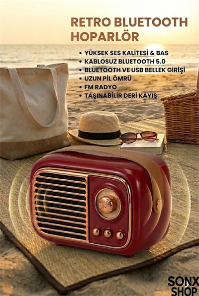 SONX Nostaljik Retro Bluetooth  - FM Radyo, USB ve Bluetooth Kablosuz Hoparlör