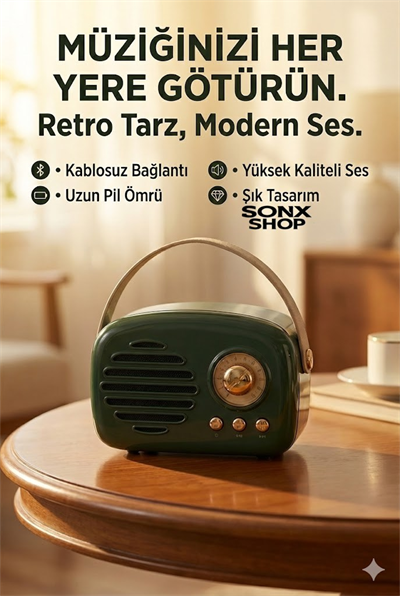 SONX Nostaljik Retro Bluetooth  - FM Radyo, USB ve Bluetooth Kablosuz Hoparlör