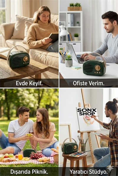 SONX Nostaljik Retro Bluetooth  - FM Radyo, USB ve Bluetooth Kablosuz Hoparlör