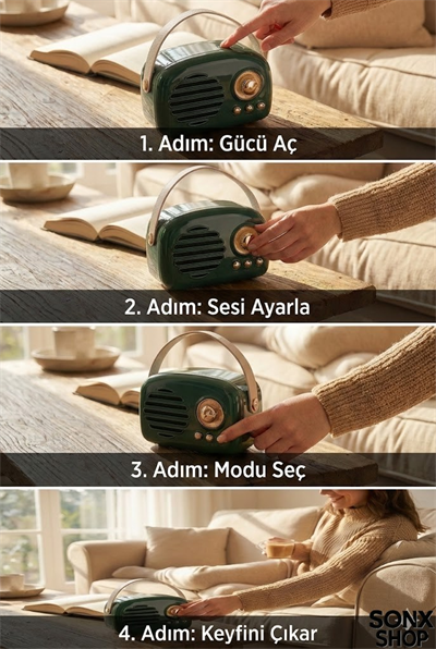 SONX Nostaljik Retro Bluetooth  - FM Radyo, USB ve Bluetooth Kablosuz Hoparlör