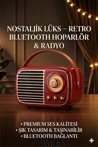 SONX Nostaljik Retro Bluetooth  - FM Radyo, USB ve Bluetooth Kablosuz Hoparlör