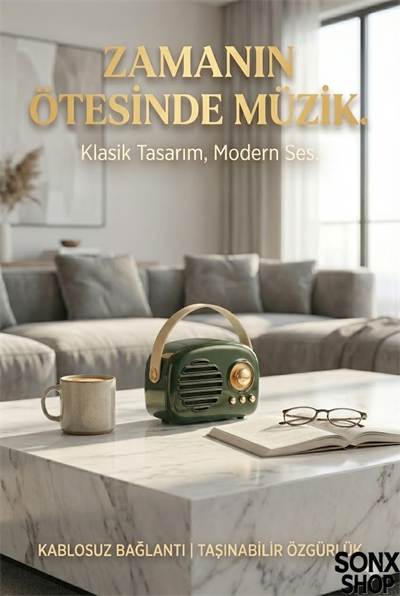 SONX Nostaljik Retro Bluetooth  - FM Radyo, USB ve Bluetooth Kablosuz Hoparlör