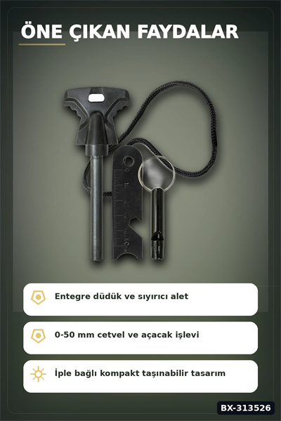SOS Düdüklü 4x11 cm Magnezyum Çakmaktaşı Ateş Başlatma Kiti - Kampçılık BX-313526