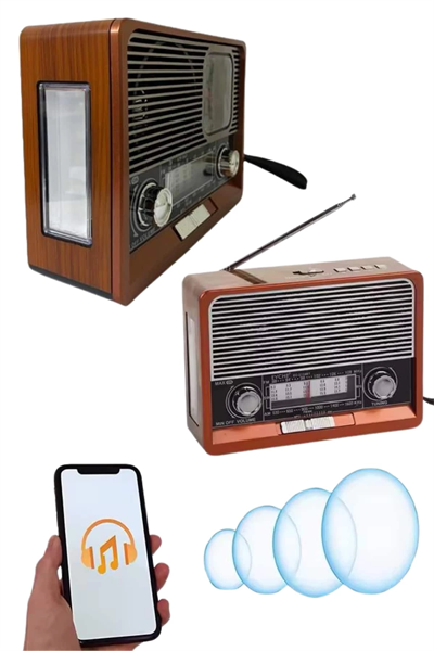 Saatli Fenerli Bluetooth Nostaljik Radyo AUX SD USB Girişli Bluetooth Hoparlör