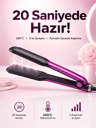 Saç Düzleştirici Isı Ayarlı Seramik Kaplama Döner Kablo Yıpranma Karşıtı