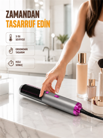 Saç Düzleştirme ve Hacimlendirme Fonksiyonlu Fırça