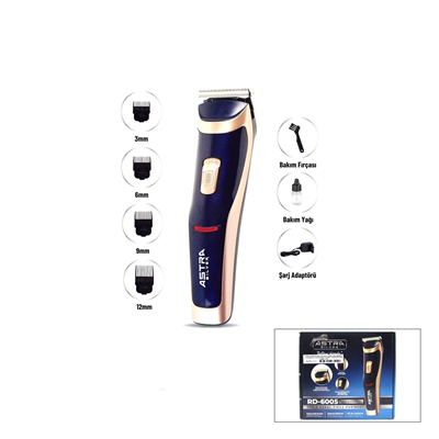Saç Sakal Kesme Traş Makinesi Fiş Şarjlı - Led Gösterge - Renkli Krom Kaplama Gövde  Rd-6005 Bx40