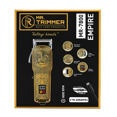 Saç Sakal Kesme Traş Makinesi Usb - Type-c Şarjlı - Led Gösterge 3-7-9-12mm Tarak Mr-7800 Bx40