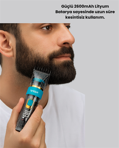Saç ve Sakal Kesme Makinesi LED Ekranlı Profesyonel  5 Adet Uzunluk Ayarı
