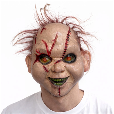 Saçlı Chucky Korku Maskesi – Gerçekçi Dikişli ve Detaylı Maske