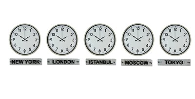 Sade Krem 36 Cm 5 li Tabelalı Dünya Saatleri