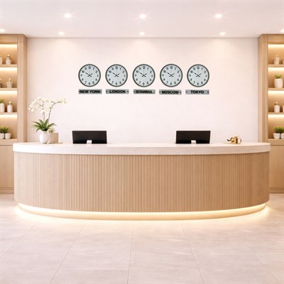 Sade Krem 36 Cm 5 li Tabelalı Dünya Saatleri