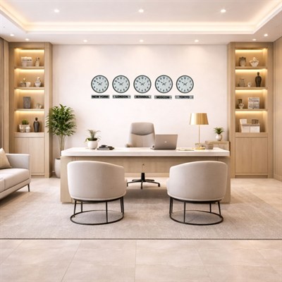 Sade Krem 36 Cm 5 li Tabelalı Dünya Saatleri