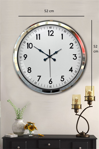 Sade Ve Şık Krom 52 Cm Metal Dekoratif Duvar Saati